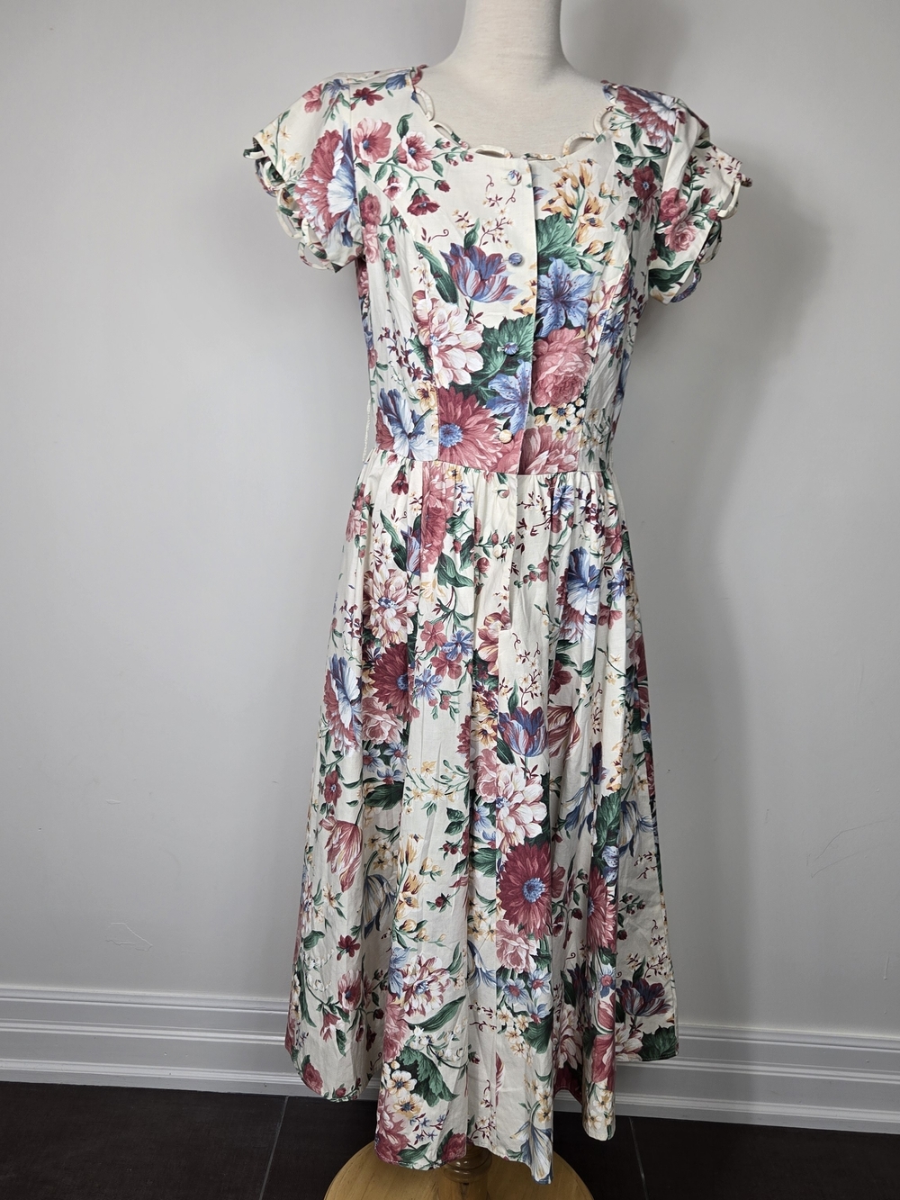 Vintage Clues Garden Floral Cottagecore Prairie Midi Dress Romantic Boho Size 8 - Picture 2 of 10